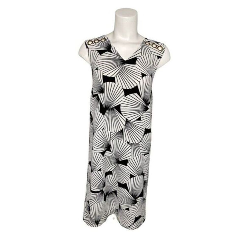 Signature CollectionΒ Black Whiteβ PatternedβStretch Crepe Sleeveless DressβSmall